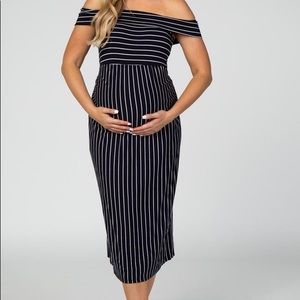 Navy Blue Off Shoulder Maternity Midi Dress